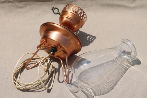 Mid-century mod TV lamp, retro vintage copper bowl tripod lamp w/ shade