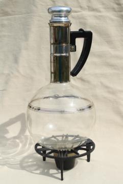 mid-century mod vintage Island glass coffee carafe, heat proof bottle w/ warming stand