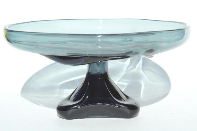 mid-century mod vintage Viking Epic smoke grey glass pedestal dish dessert stand