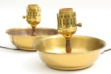 mid-century mod vintage brass planter lamps, console table lamp set