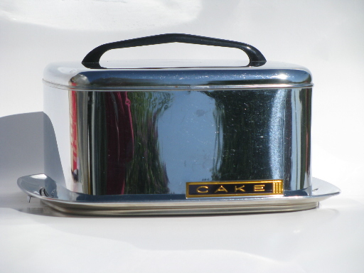 Mid-century mod vintage chrome cake carrier cover, Lincoln Beautyware