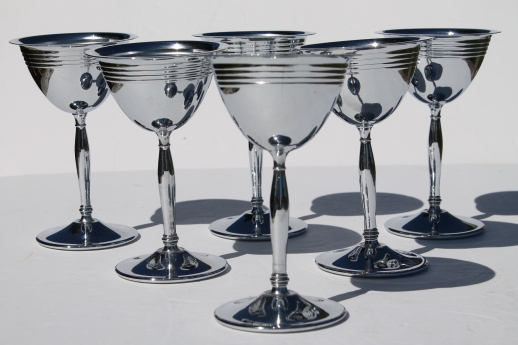 Mid-century mod vintage chrome martini set, tray, glasses, mixer pitcher w/ red handle