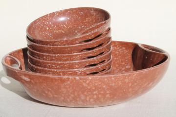 mid-century mod vintage confetti melmac salad bowls set, multicolor spatter Aztec Ware