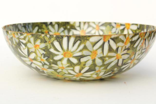 mid-century mod vintage fiberglass salad bowls set, flower power daisies!