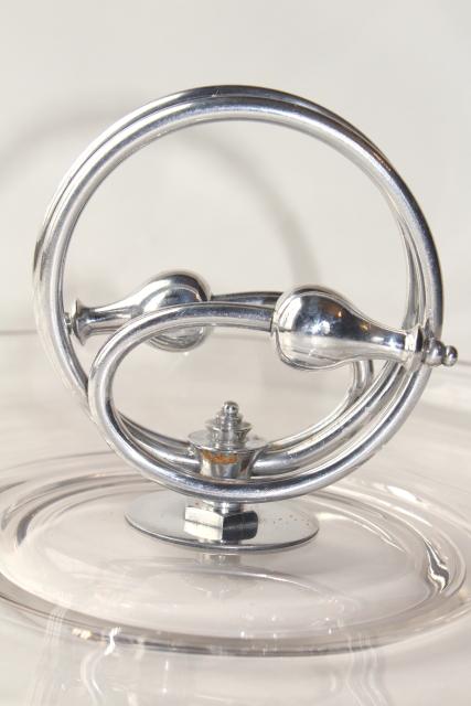 mid-century mod vintage glass serving tray w/ buenilum aluminum center handle
