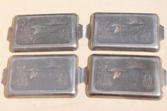 mid-century mod vintage hammered aluminum metal mini tray set, retro cocktail / tip trays
