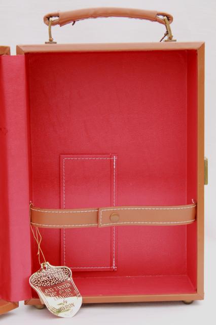 mid-century mod vintage leather suitcase portable travel bar train case w/ key