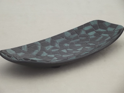 Mid-century mod vintage mosaic tile pattern pottery tray in black & teal