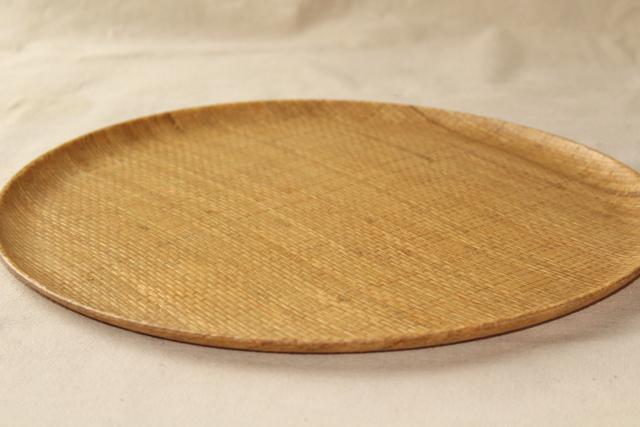 mid-century mod vintage raffiaware fiberglass serving tray w/ abaca burlap texture