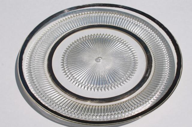 mid-century mod vintage silver band glass serving plate or round platter