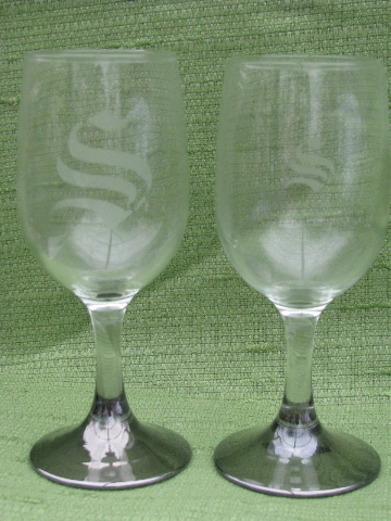 Mid-century mod vintage silver fade wine glasses, S monogram goblets