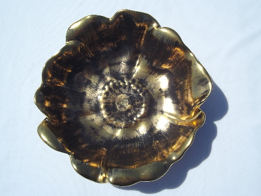 Mid-century mod vintage Stangl art pottery black gold flower shape bowl