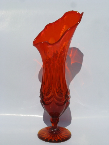 Mid-century mod vintage tall American art glass vase, true orange