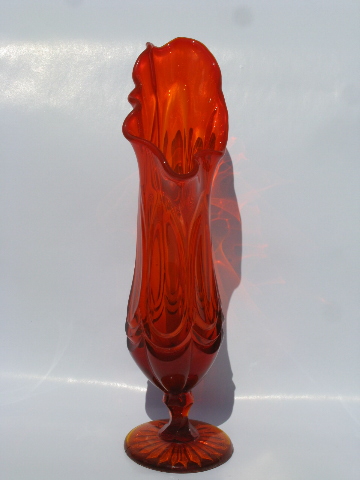 Mid-century mod vintage tall American art glass vase, true orange