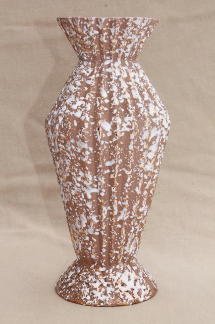 mid-century mod vintage tall ceramic vase, spatter textured glaze, Haeger pottery