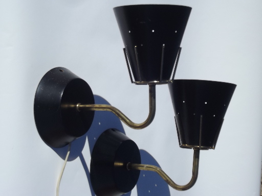 Mid-century mod vintage wall sconce lamps, 50s retro  metal torpedo shades