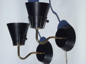 Mid-century mod vintage wall sconce lamps, 50s retro  metal torpedo shades
