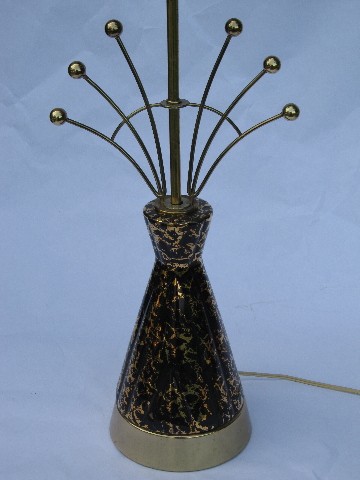 Mid-century modern 50s atomic rays vintage lamp, retro black/gold