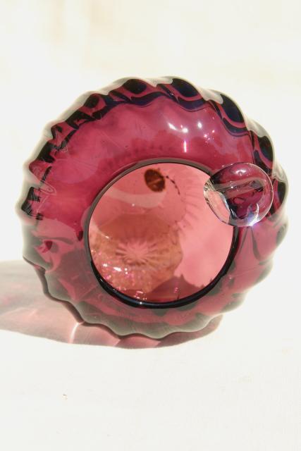 mid-century modern big round art glass ashtray, 1960s vintage amethyst purple glass