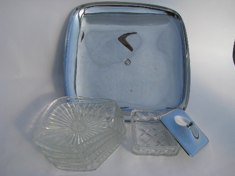 Mid-century modern chrome lazy susan relish tray, square shape