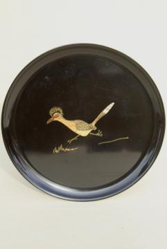 mid-century modern vintage Couroc inlaid melamine plate or tray w/ roadrunner