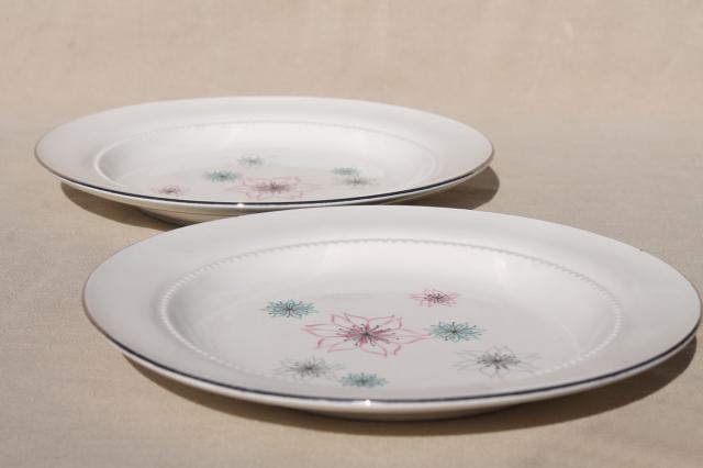 mid-century modern vintage Eastern china salad plates, atomic mod pink & aqua flowers