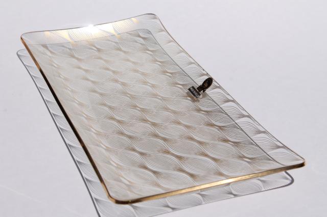 mid-century modern vintage European art glass, mod gold patterned formed glass trays