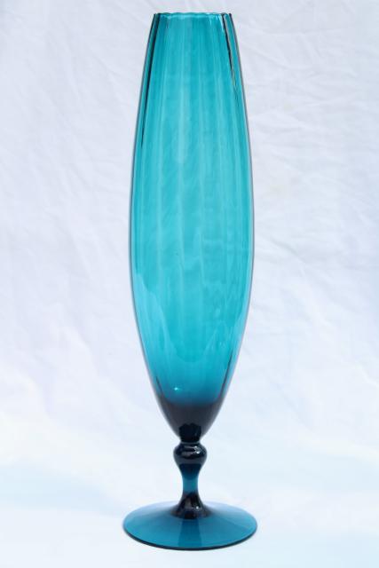 mid-century modern vintage Italian art glass vases in aqua marine, teal, ocean blues