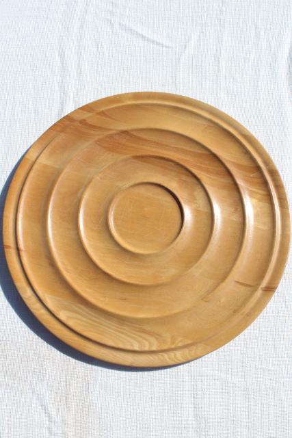mid-century modern vintage blond wood serving tray, huge round mod bullseye shape