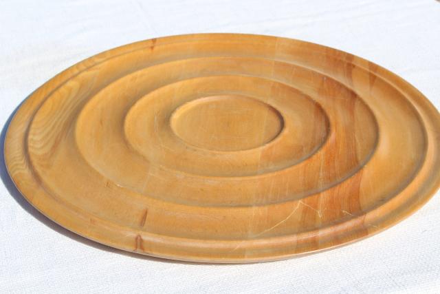 mid-century modern vintage blond wood serving tray, huge round mod bullseye shape