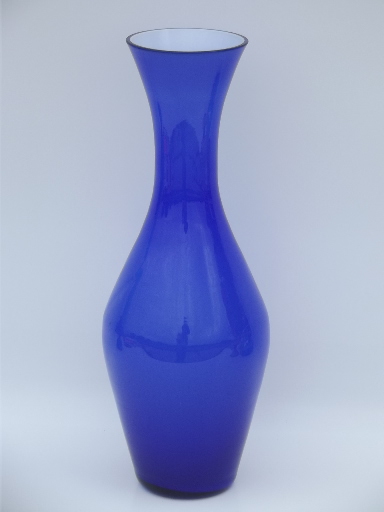 Mid-century modern vintage cased glass vase,  Swedish   blue & white
