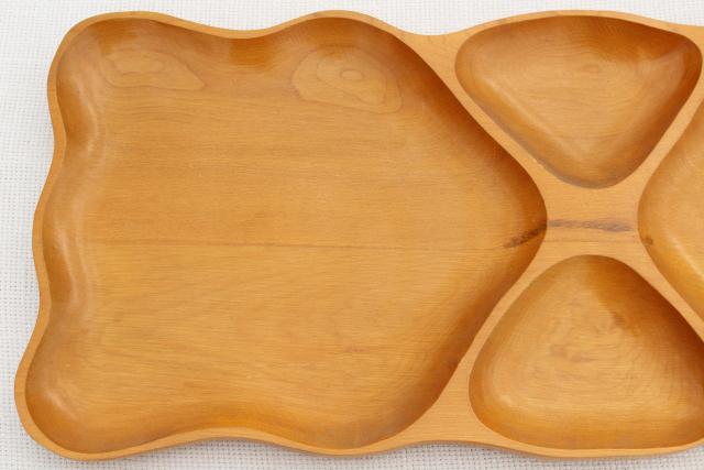 mid-century modern vintage sectional serving tray, mod blond wood table or desk tray