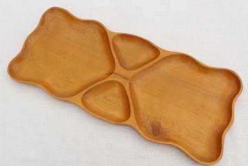 mid-century modern vintage sectional serving tray, mod blond wood table or desk tray