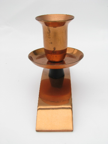 Mid-century modern vintage solid copper candlesticks, retro mod candle holders