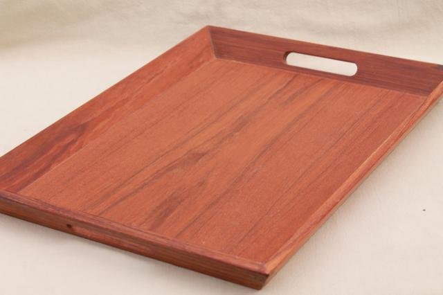 mid-century modern vintage teak wood serving tray, Kalmar - Thailand label