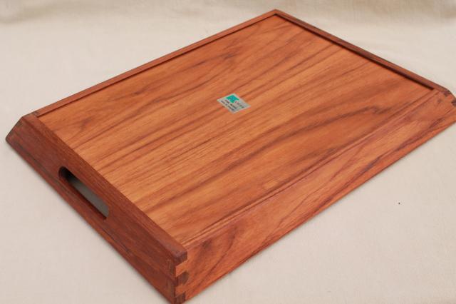 mid-century modern vintage teak wood serving tray, Kalmar - Thailand label