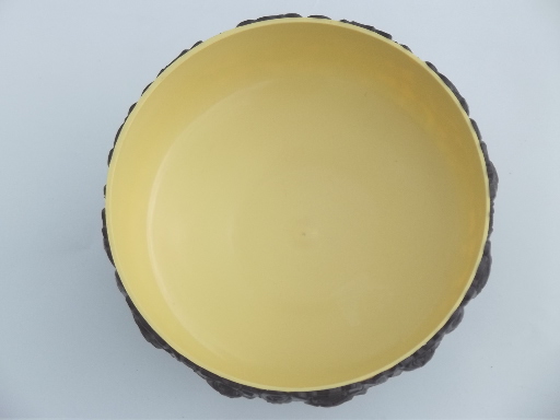 Mid-century retro Regaline plastic bowl, carved 'wood' roses on ivory
