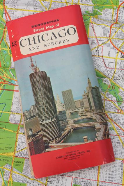mid-century vintage Chicago city street map large Geographia map dated 1966