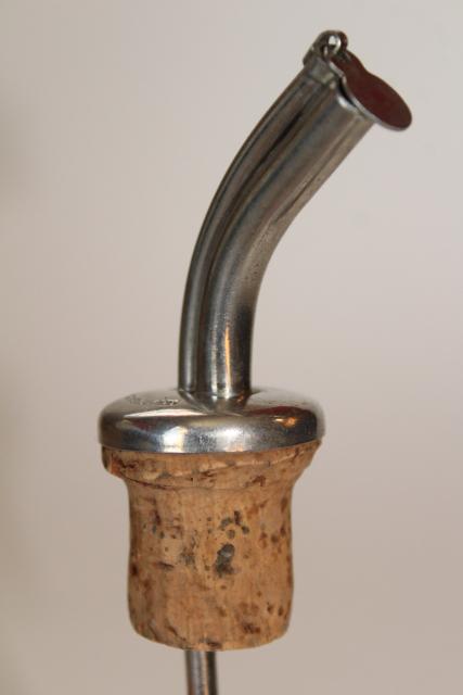 mid-century vintage barware, bar liquor bottle pour spouts pourer stoppers