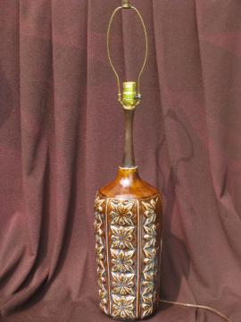 Mid-century vintage brown drip glaze ceramic lamp, retro art pottery