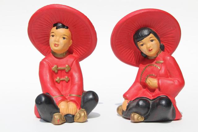 mid-century vintage chalkware figures, Chinese children figurines, very retro!