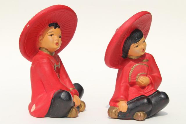 mid-century vintage chalkware figures, Chinese children figurines, very retro!