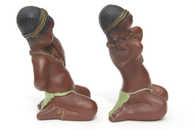 mid-century vintage chalkware figures, black African children figurines, very retro!