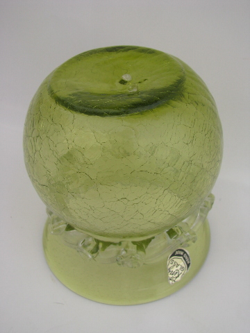 Mid-century vintage crackle glass, hand blown glass vase w/ King label