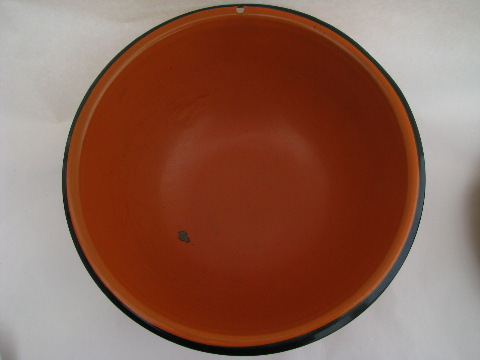 Mid-century vintage enamel kitchen utility mixing bowl, mod orange color