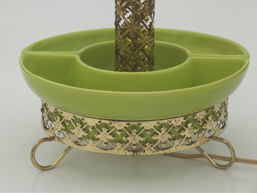 Mid-century vintage gold lace lamp w/ mod lime green ceramic planter ring