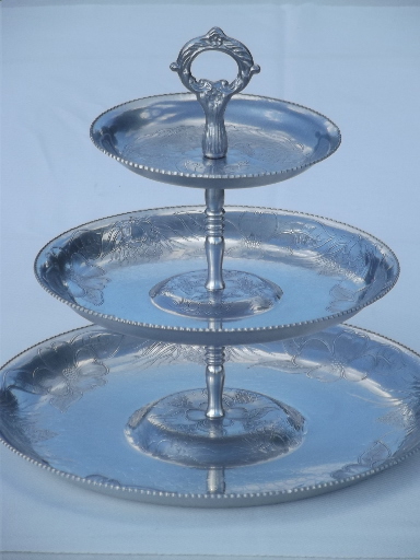 Mid-century vintage  hammered aluminum tiered tray for serving cupcakes etc.