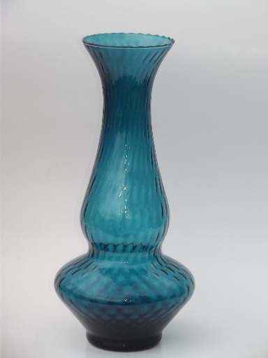 Mid-century vintage Italian art glass vase, ocean blue optic wave pattern