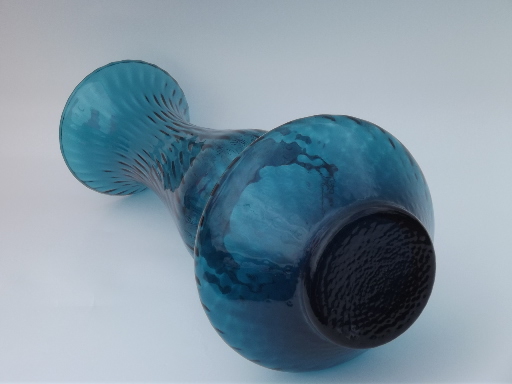 Mid-century vintage Italian art glass vase, ocean blue optic wave pattern