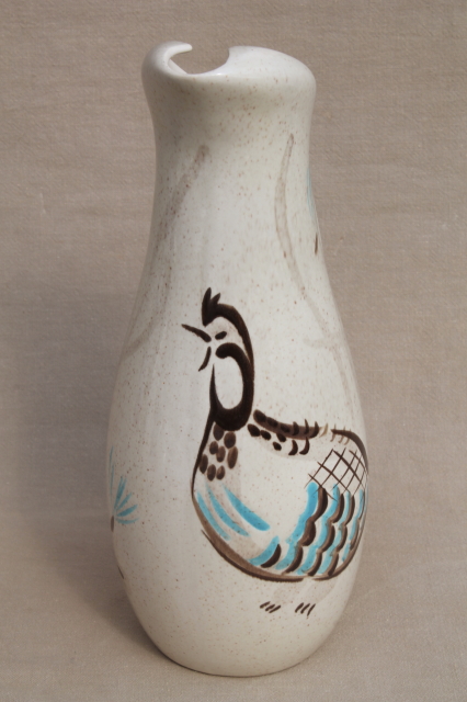 Mid-century vintage Red Wing Bob White bird pottery pitcher, cream & sugar set